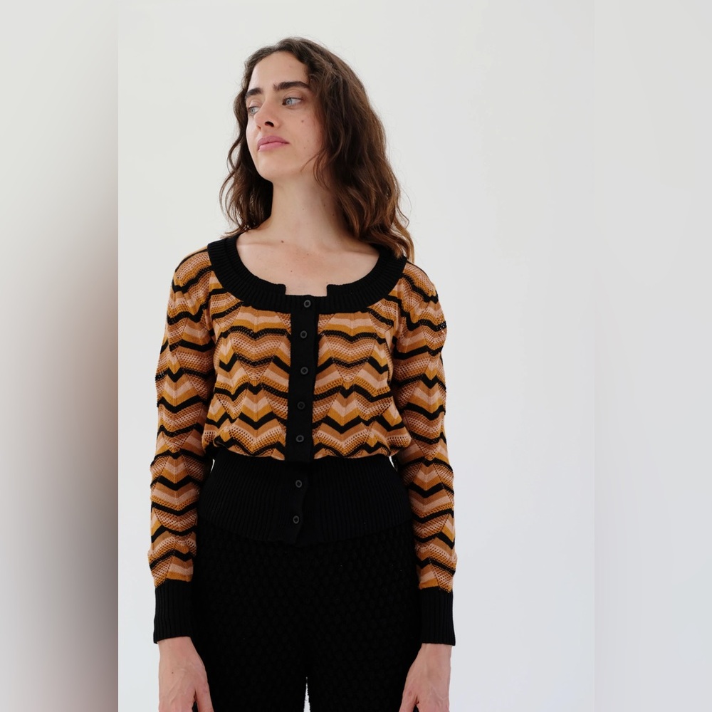 Beklina Prato Cardigan with ribbing and retro zigzag pattern